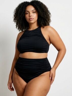 City Chic Classic Black High-Waisted Rucheing Bikini Bottom NWT in size L / 20W